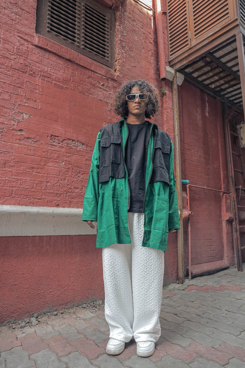 Two-Tone Utility Shirt Jacket – Emerald Green & Jet Black