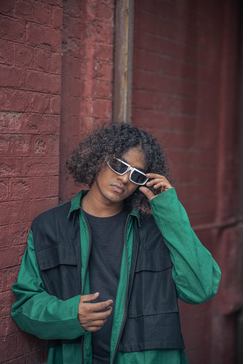 Two-Tone Utility Shirt Jacket – Emerald Green & Jet Black