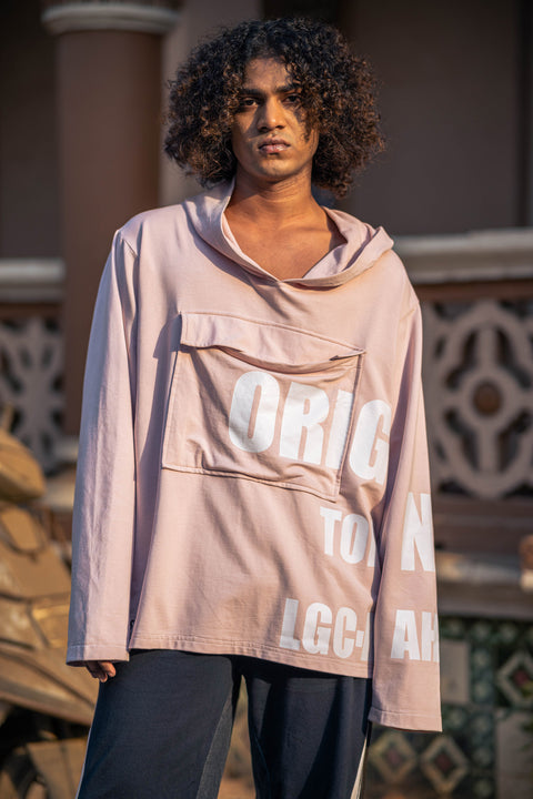 Oversized Blush Hoodie with Graphic Typography Print