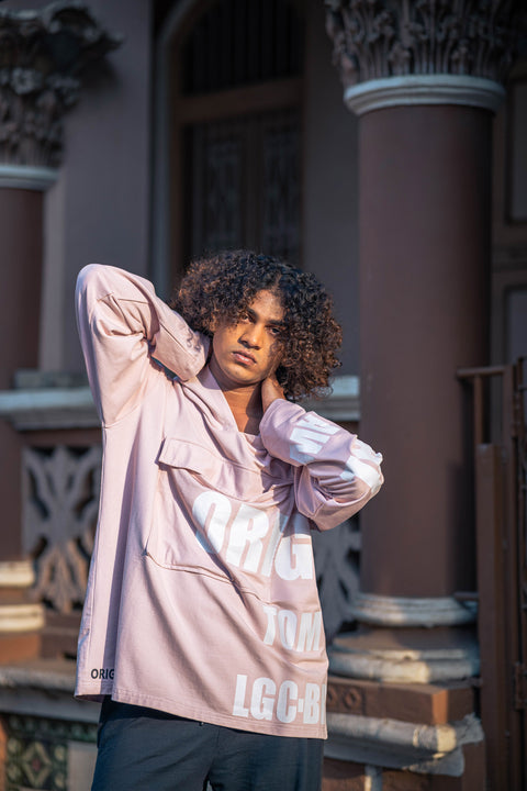 Oversized Blush Hoodie with Graphic Typography Print