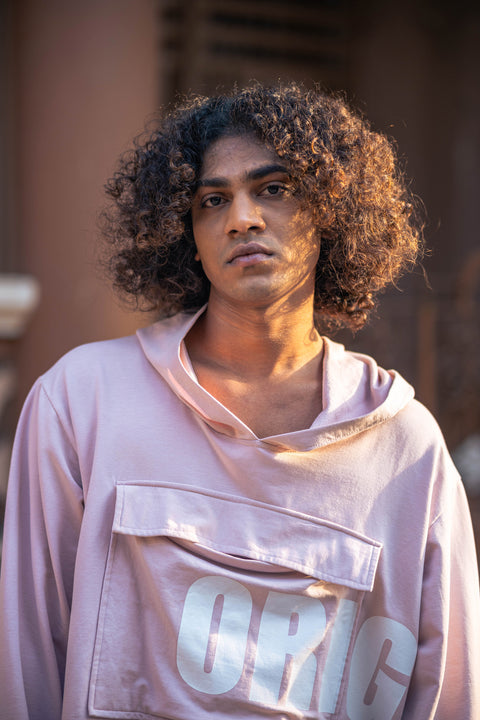 Oversized Blush Hoodie with Graphic Typography Print