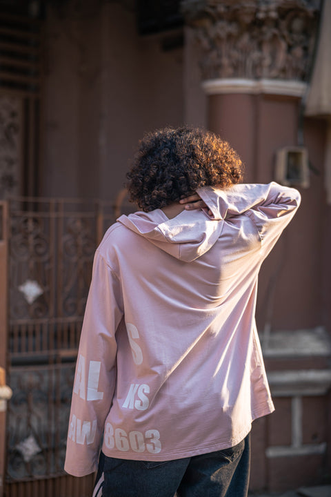 Oversized Blush Hoodie with Graphic Typography Print