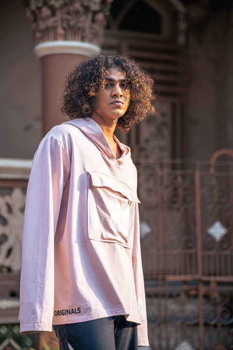 Oversized Blush Hoodie with Graphic Typography Print