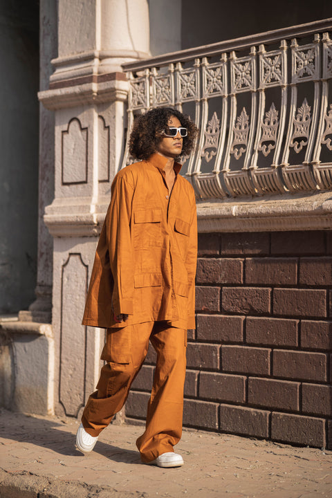 Rust Utility Co-Ord Set with Oversized Shirt & Cargo Pants