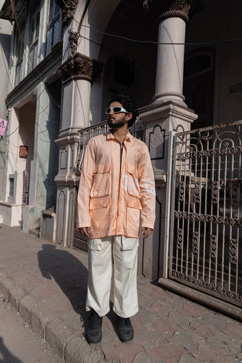 Peach Graphic Utility Co-Ord Set with Cargo Shirt & Wide-Leg Pants
