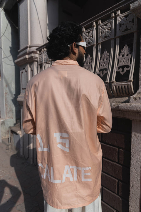 Peach Graphic Utility Co-Ord Set with Cargo Shirt & Wide-Leg Pants
