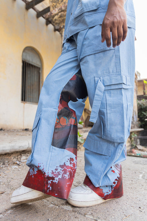 Dragonfire Printed Sleeveless Co-Ord Set in Powder Blue Denim