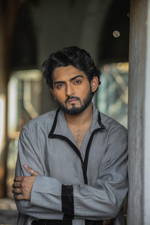 Monochrome Panelled Overshirt in Grey with Black Accents