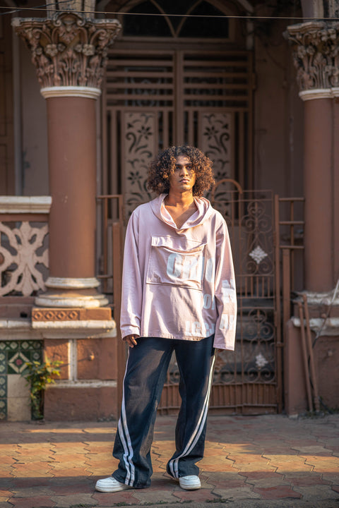 Oversized Blush Hoodie with Graphic Typography Print