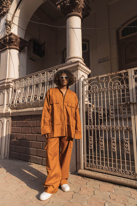 Rust Utility Co-Ord Set with Oversized Shirt & Cargo Pants