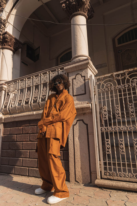 Rust Utility Co-Ord Set with Oversized Shirt & Cargo Pants