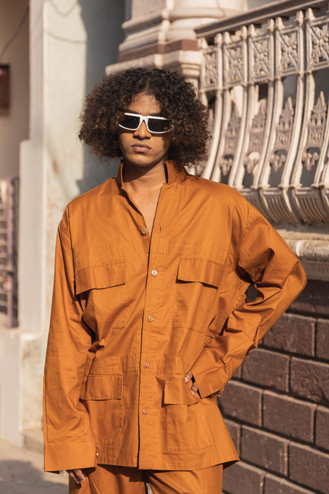 Rust Utility Co-Ord Set with Oversized Shirt & Cargo Pants
