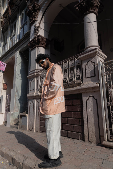Peach Graphic Utility Co-Ord Set with Cargo Shirt & Wide-Leg Pants