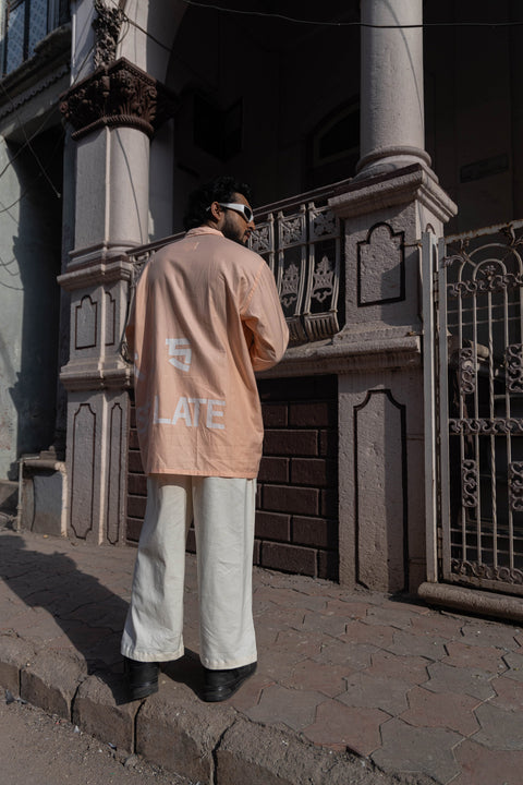 Peach Graphic Utility Co-Ord Set with Cargo Shirt & Wide-Leg Pants