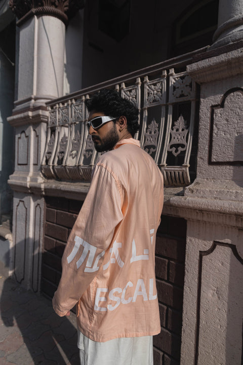 Peach Graphic Utility Co-Ord Set with Cargo Shirt & Wide-Leg Pants