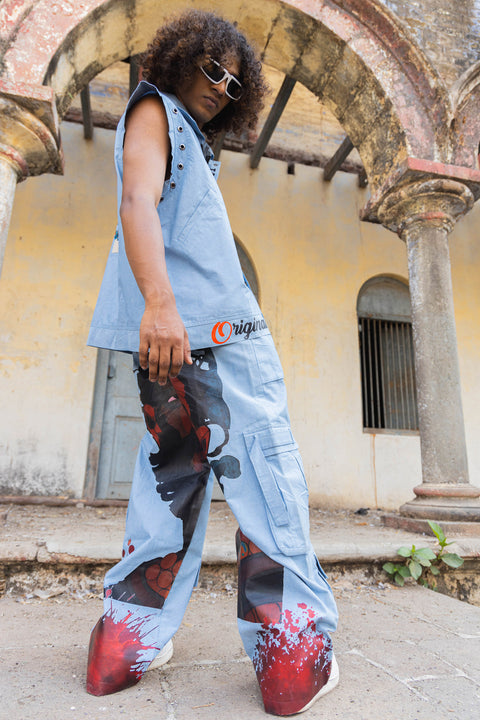 Dragonfire Printed Sleeveless Co-Ord Set in Powder Blue Denim