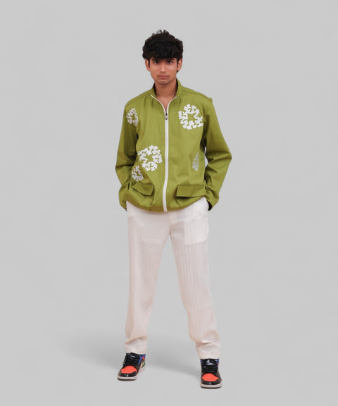 Green Cotton Embroidered Shacket