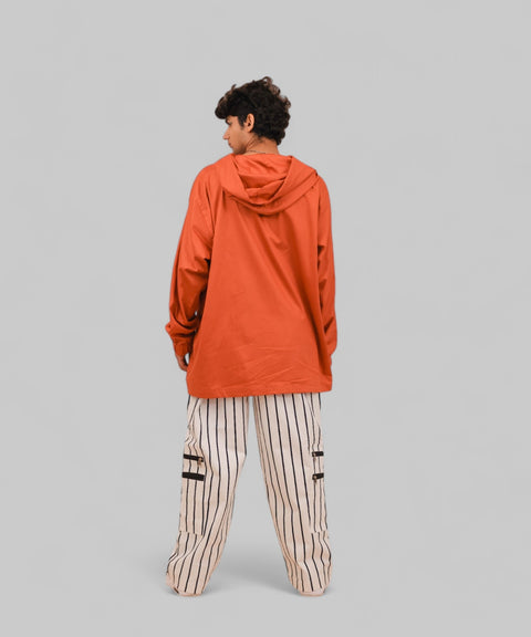 Orange Baggy Shacket With Box Pocket and Hoodie